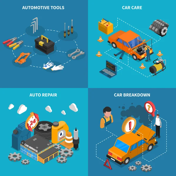 Conjunto de ícones conceituais isométricos de serviço de carro — Vetor de Stock