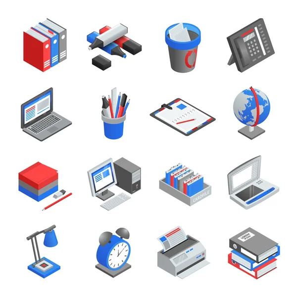 Office Tools Isometric Icons Set — Stock Vector