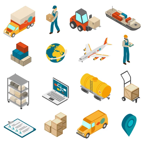 Logistics Transportation Symbols Isometric Icons Collection — Stock Vector