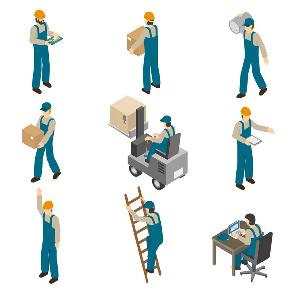 Delivery Man Isometric Icons Set — Stock Vector