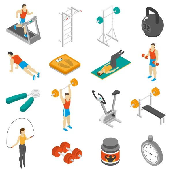 Conjunto de ícones isométricos de fitness — Vetor de Stock