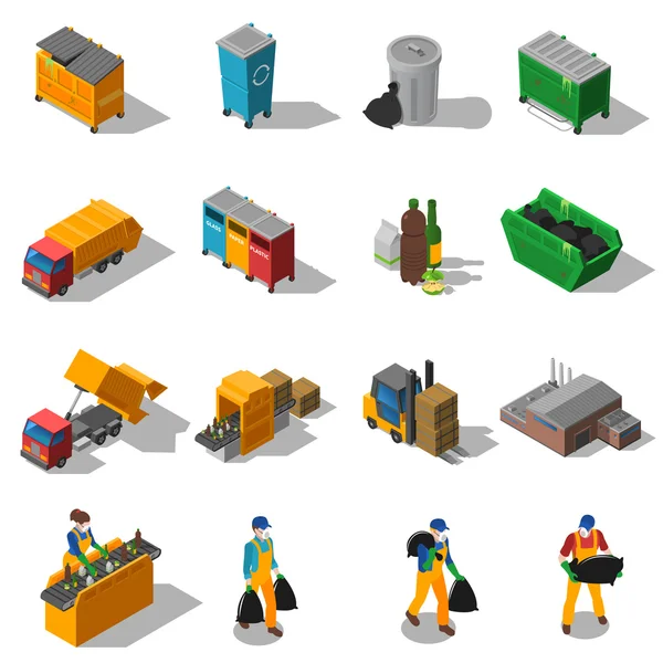 Huisvuilinzameling Recycling Isometrisch Icons — Stockvector