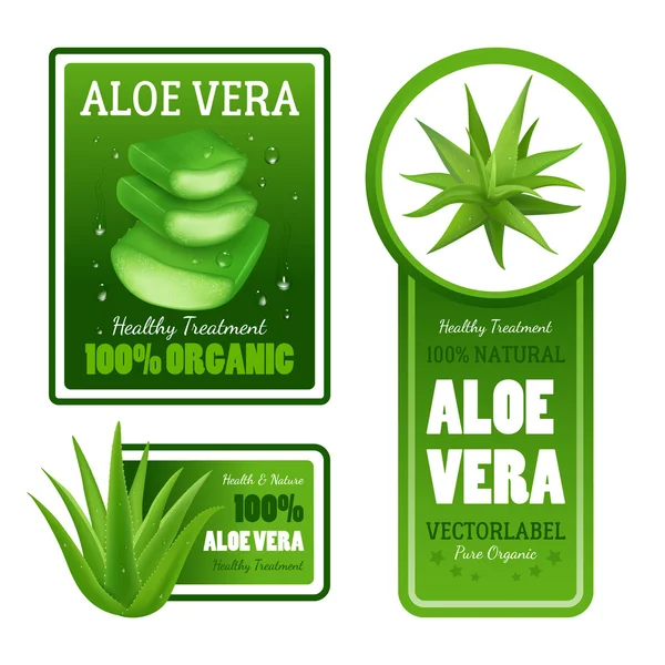 Aloe Vera Leaves Label Banners Set — Stock Vector