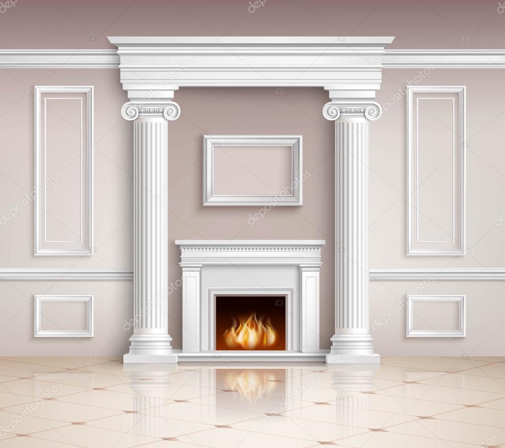 Klassisches Interieur mit Kamindesign - Vektorgrafik: lizenzfreie