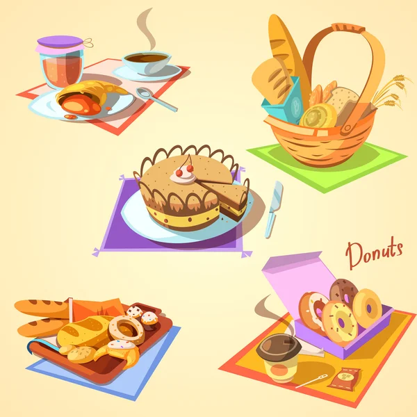 Panadería conjunto de dibujos animados — Vector de stock