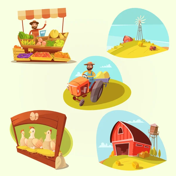 Farm Cartoon Set — Stock Vector