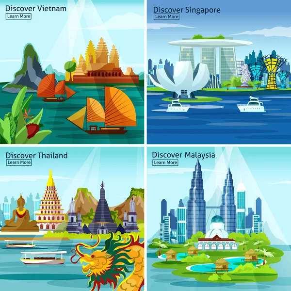 亚洲旅行 2 x 2 设计概念 — 图库矢量图片