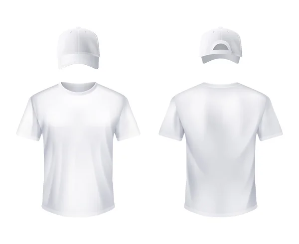 Whitet-shirtt Baseball Cap muž realistické — Stockový vektor
