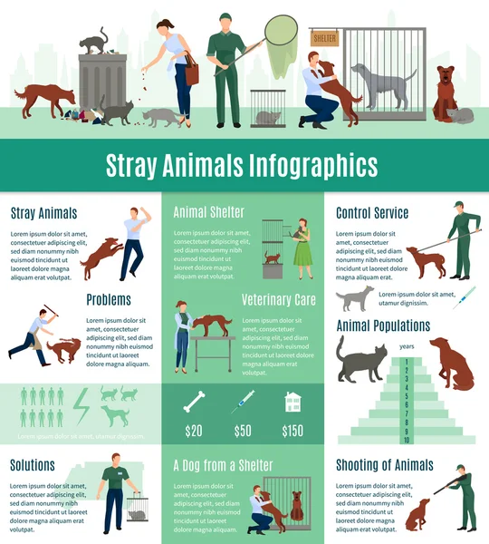 Set de infografías de animales callejeros — Vector de stock