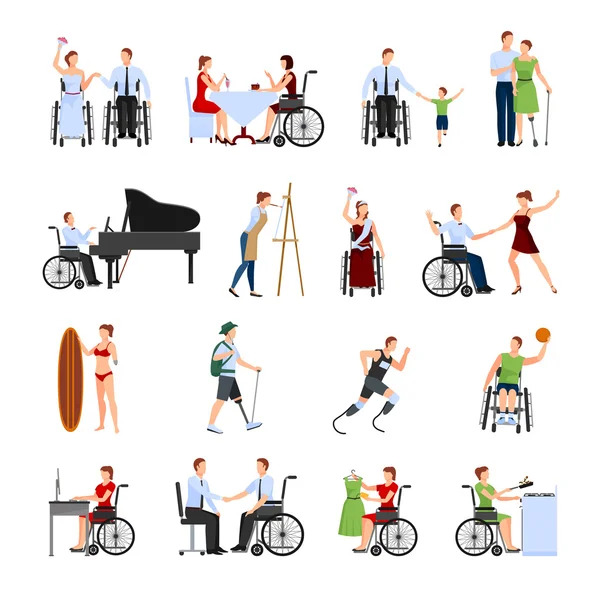 Ensemble d'icônes plates pour personnes handicapées — Image vectorielle