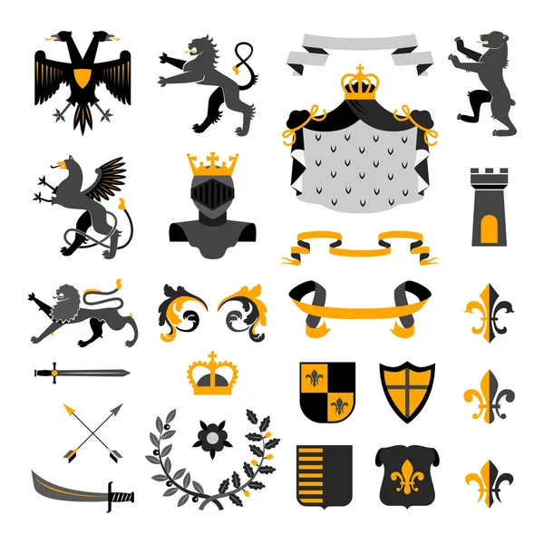 Heraldic Symbols Emblems Collection Negru Galben — Vector de stoc