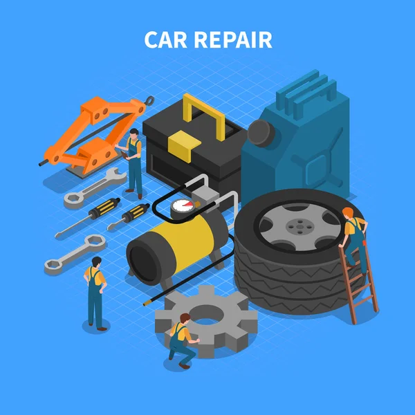 Herramientas de reparación de coches Isométrico Concepto — Vector de stock