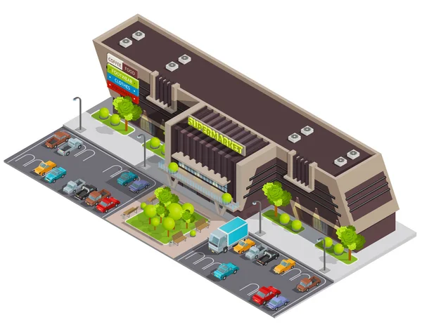 Shopping Center Mall Complex Isometric Composition — Stok Vektör