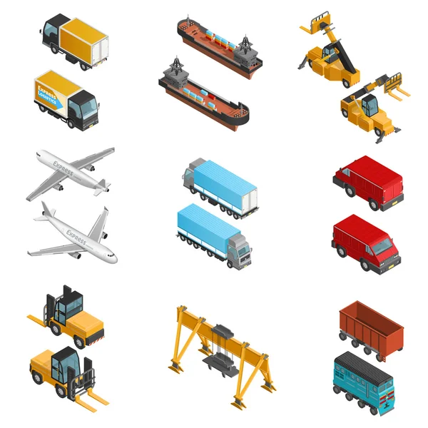 Set icone isometriche per il trasporto merci — Vettoriale Stock