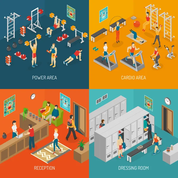 Fitness Isometric Concept Icons Set — Stock Vector
