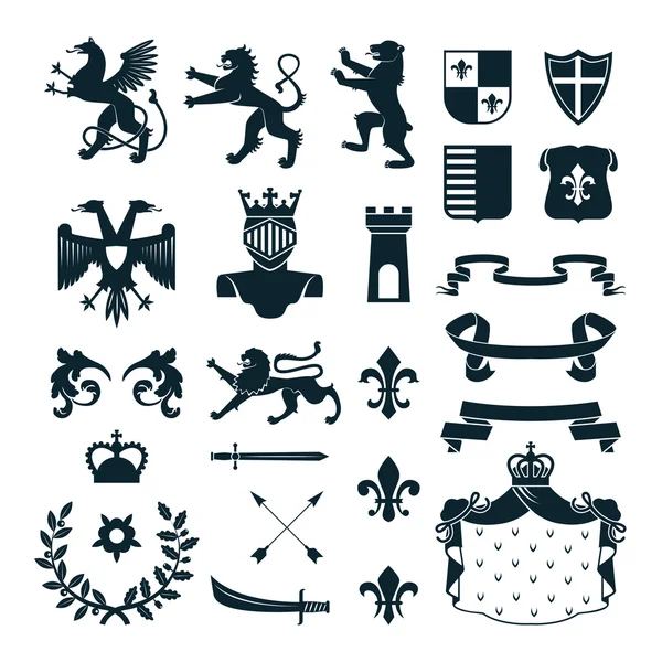 Kollektion heraldischer Symbole schwarz — Stockvektor