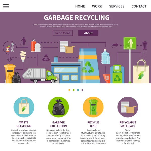 Diseño de página de reciclaje de basura — Vector de stock