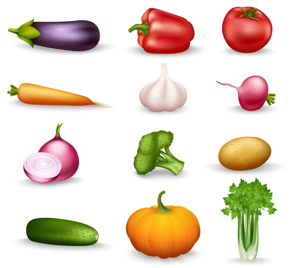 Pflanzliche gesunde Lebensmittel bunte Symbole — Stockvektor