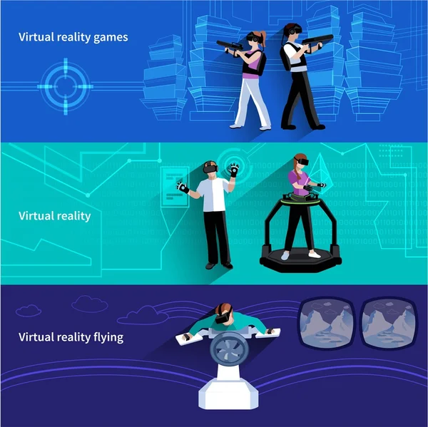 Ensemble de bannières plates de réalité augmentée virtuelle — Image vectorielle