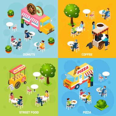 Street Food Isometric 4 Icons Square clipart