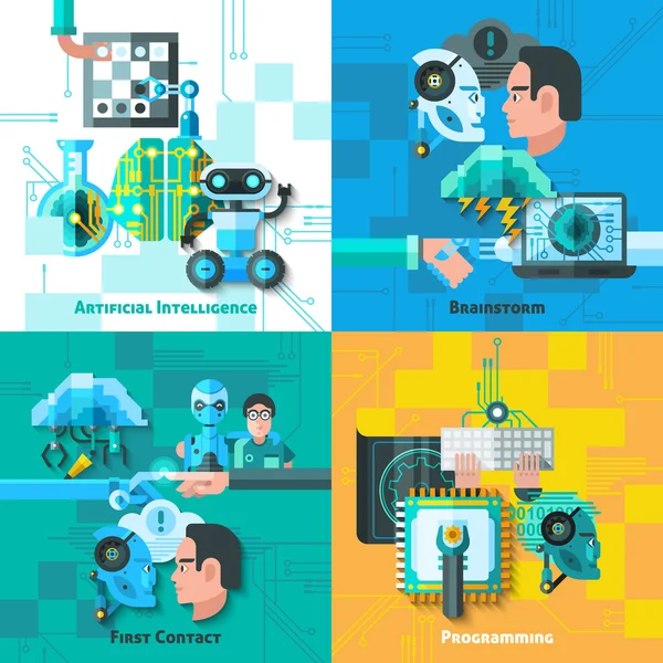 Artificial Intelligence Concept Icons Set — Stock Vector