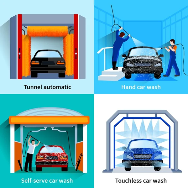 Car Wash Service 4 platte pictogrammen — Stockvector