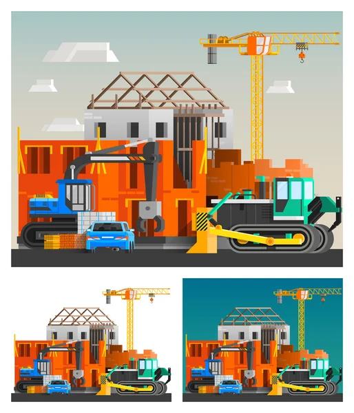 Conjunto de composiciones de construcción y máquinas — Vector de stock