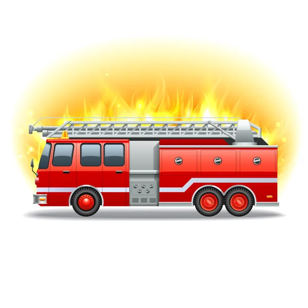 Camión de bomberos en llamas — Vector de stock