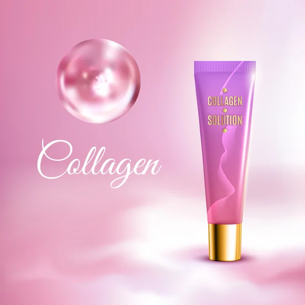 Collagen Creme Tube realistischen Hintergrund Poster — Stockvektor