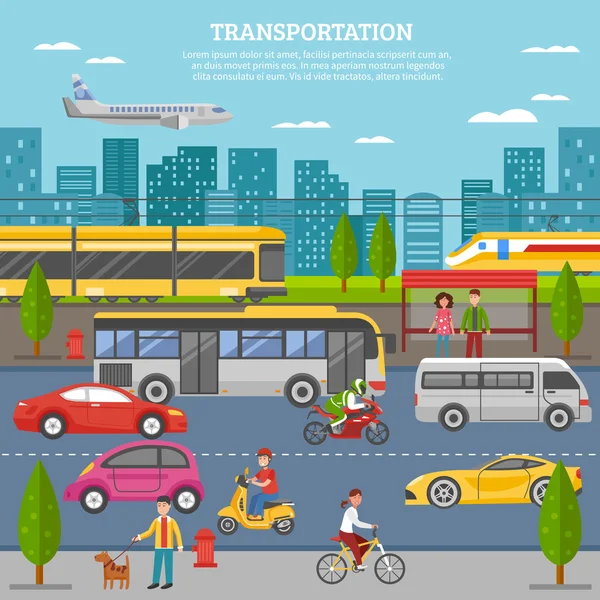 Transport In City Poster — Stock Vector
