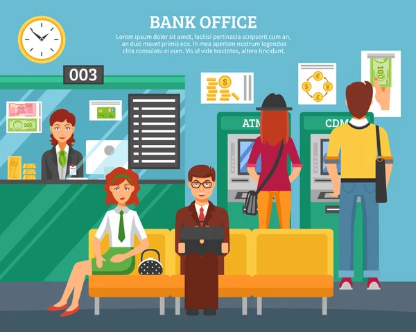 Personnes à l'intérieur de la banque Bureau Design Concept — Image vectorielle