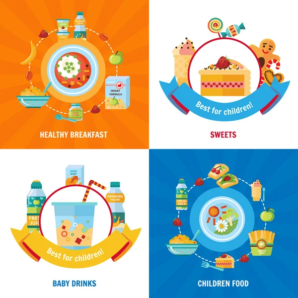 Baby Food 4 Flat Icons Square — Stock Illustration Baby Food 4 Flat Icons Square Vector Graphics