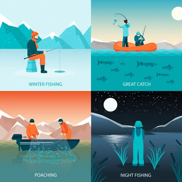 Fishing 2x2 Design Concept — Stock Illustration Fishing 2x2 Design Concept Royalty Free Stock Illustrations