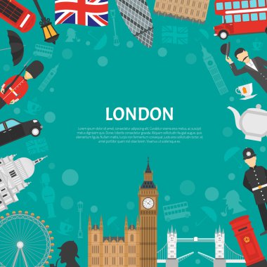 Londra Şehir Çerçeve Arka Plan Düz Poster
