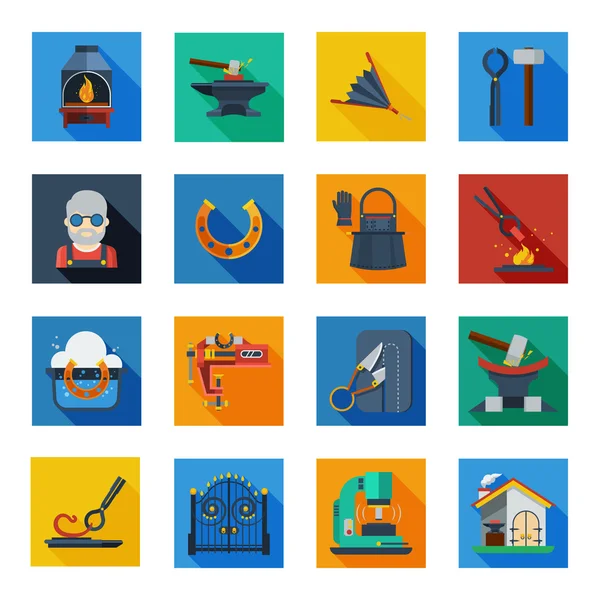 Blacksmith Icons In Colorful Squares — Stock Vector