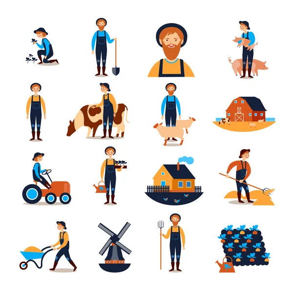 Farmers Flat icons Collection — Stock Vector