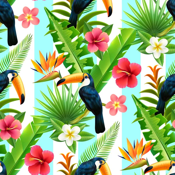 Bosque lluvioso Toucan Patrón plano sin costura — Vector de stock