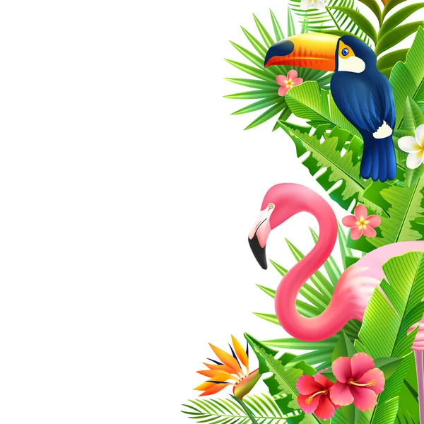 Tropical Rainforest Flamingo Vertical Colorful  Border — Stock Vector