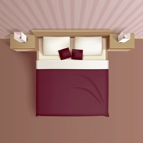 ベッドルームインテリアトップビューリアルな画像 — ストックベクタ