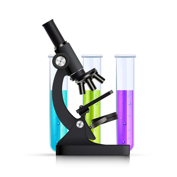 Microscopio con tubos de prueba Imagen realista — Vector de stock