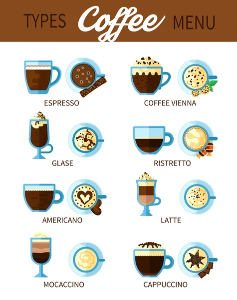 Types Of Coffee Set — Stock Vector