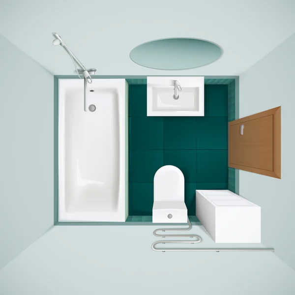 バスルームインテリアトップビューリアルな画像 — ストックベクタ