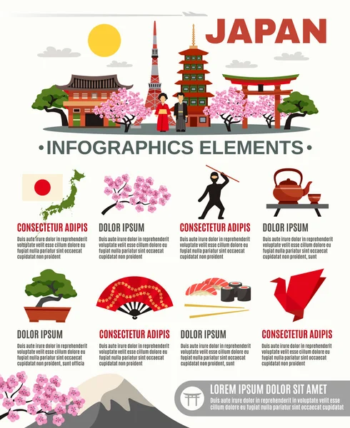 Culture japonaise traditionnelle Affiche Infographique Plate — Image vectorielle