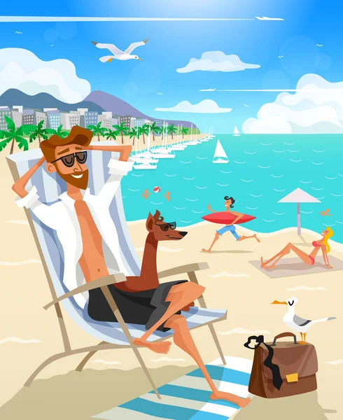 Vacances d'été Homme sur la plage — Image vectorielle