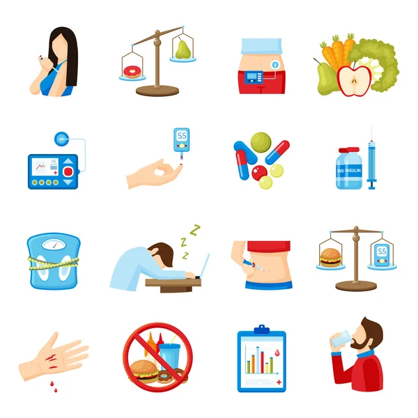 Diabetes Symptoms Signs Flat Icons Collection — Stock Vector