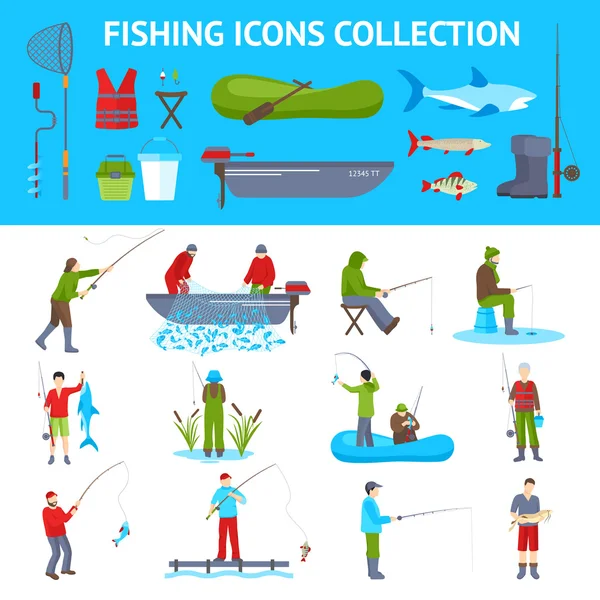 Fishing Flat Icons 2 Banners Set — Stock Vector