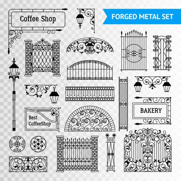 Conjunto de elementos decorativos de metal forjado negro — Vector de stock