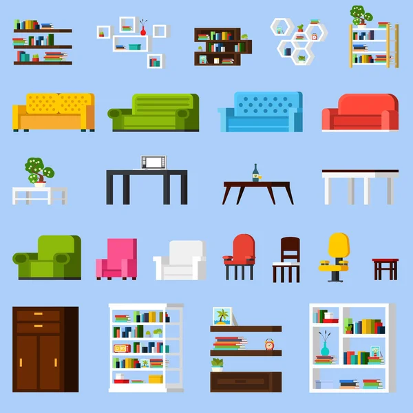 Elementos interiores Set de iconos ortogonales — Vector de stock