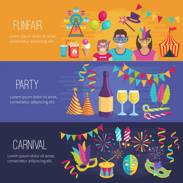 Banners planos de carnaval — Vetor de Stock