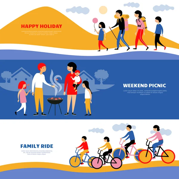 Familie vakantie picknick 3 banners set — Stockvector